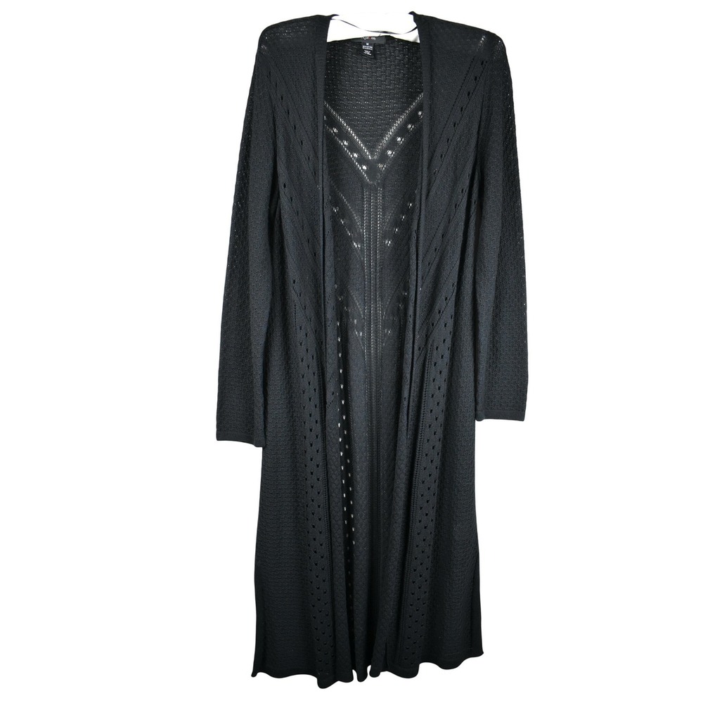 Long Duster Sweater Cardigan Womens Medium Black Knit Whimsygoth Boho Western